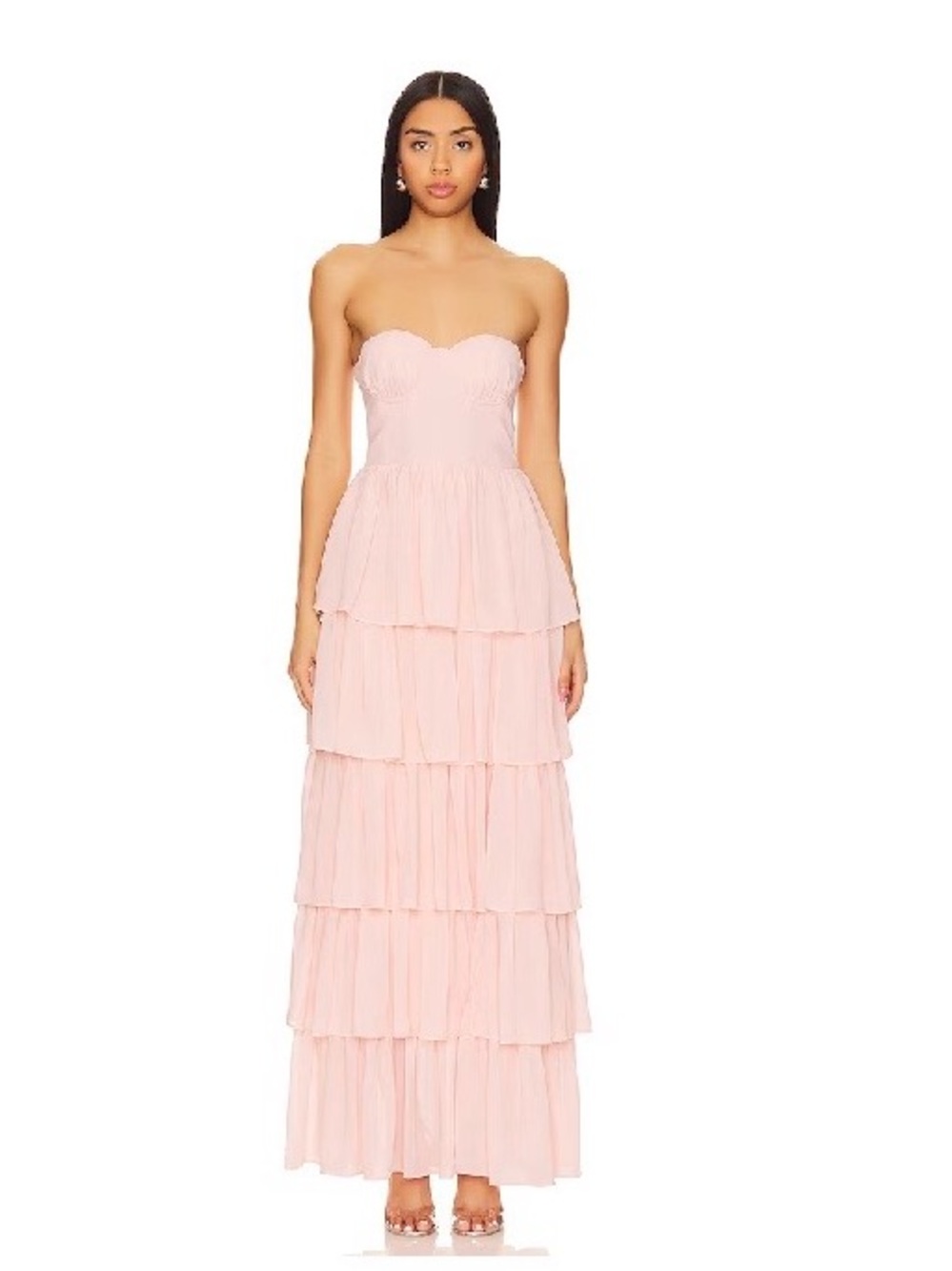 Lovers + Friends Pale Pink Strapless Tiered Maxi Dress